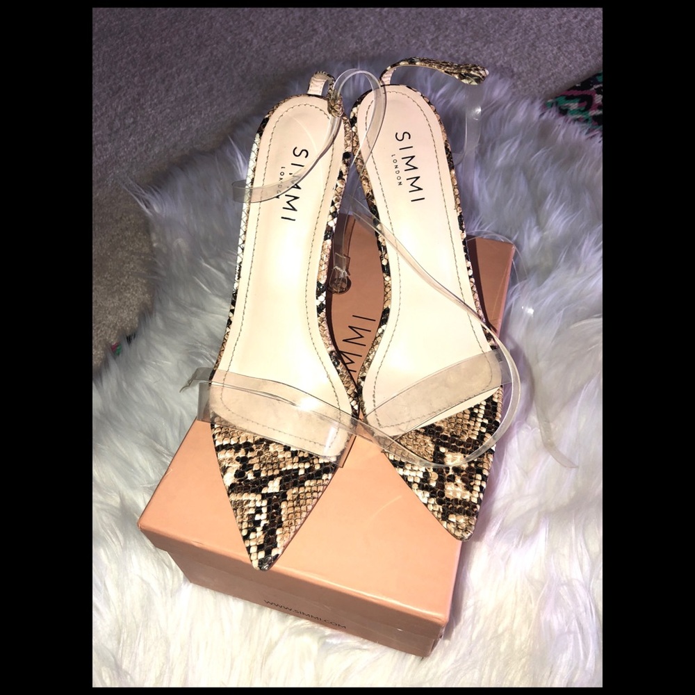 Simmi London Snake Print Clear Wrap Heels w/ Box